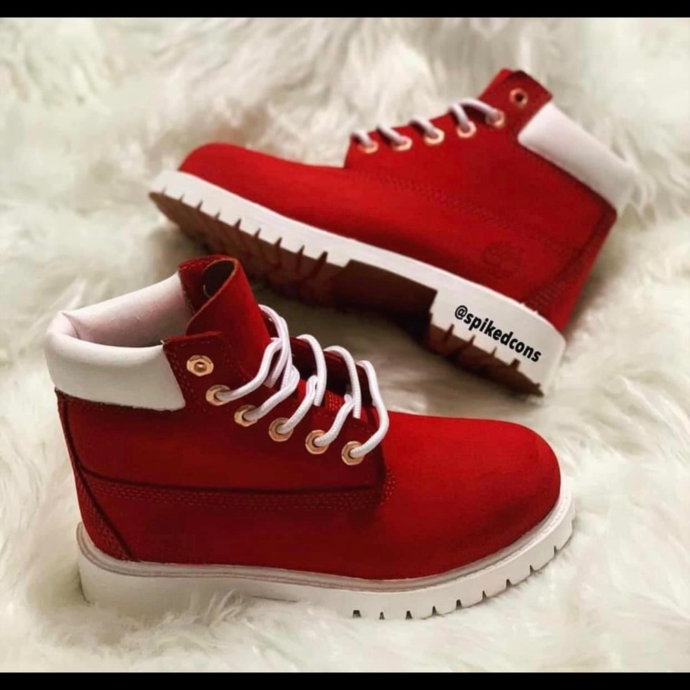Custom Youth Red and White Timberlands -Youth 1